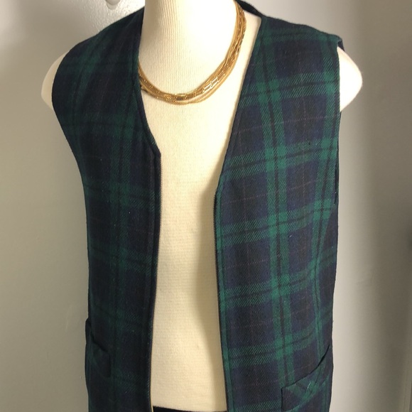 Vintage Plaid Wool Duster Dress Vest - Picture 6 of 8